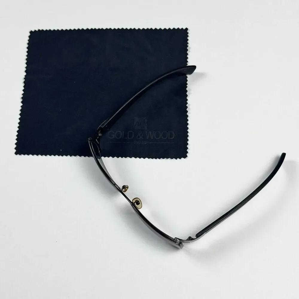 Gold & Wood Paris H05.8 Wood Temple Eyeglass Frames Men 61-17 Black Metal RX